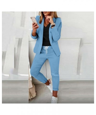 Women's Two Piece Lapels Suit Set Office Business Long Sleeve Jacket Pant Suit Slim Fit Trouser Jacket Suit Z10175-blue $52.5...