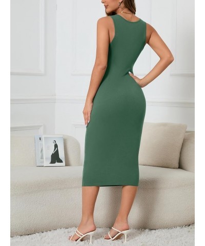 Women's Summer Sexy Square Neck Ruched Bodycon Tank Midi Dress Sleeveless Ribbed Knit Cocktail Party Dresses Grey-green $13.8...