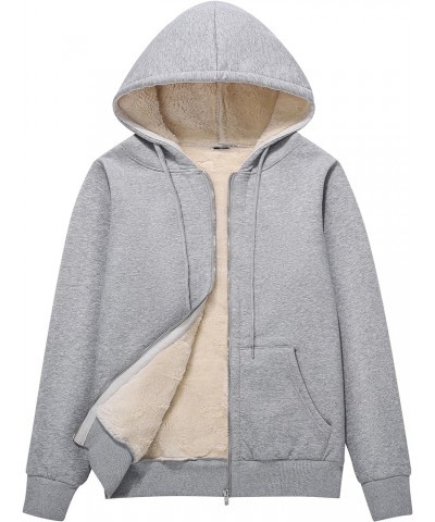 Women Winter Hoodies Zip Up Fleece Sherpa Lined Warm Sweatshirts Jacket Light Grey $10.49 Jackets