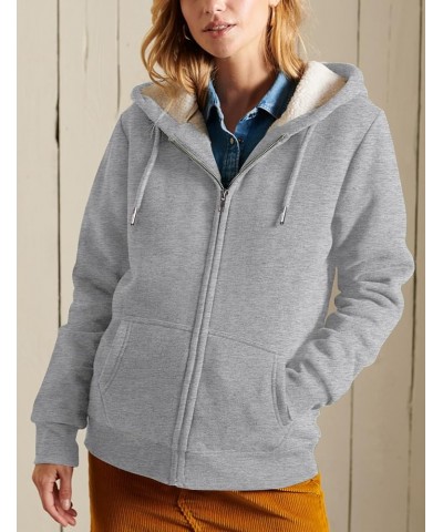 Women Winter Hoodies Zip Up Fleece Sherpa Lined Warm Sweatshirts Jacket Light Grey $10.49 Jackets