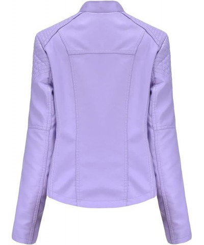 Women's PU Faux Leather Jackets Long Sleeve Zipper Slim Motor Biker Leather Coat Jackets Light Purple $19.80 Coats