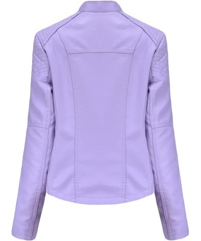 Women's PU Faux Leather Jackets Long Sleeve Zipper Slim Motor Biker Leather Coat Jackets Light Purple $19.80 Coats