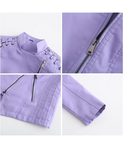 Women's PU Faux Leather Jackets Long Sleeve Zipper Slim Motor Biker Leather Coat Jackets Light Purple $19.80 Coats