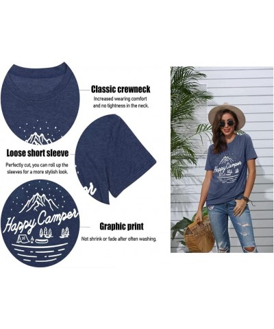 Happy Camper T-Shirt Women Hiking Mountain Adventure Novelty Workout Funny Saying Cute Graphic Athletic Shirt Navy Blue $10.9...