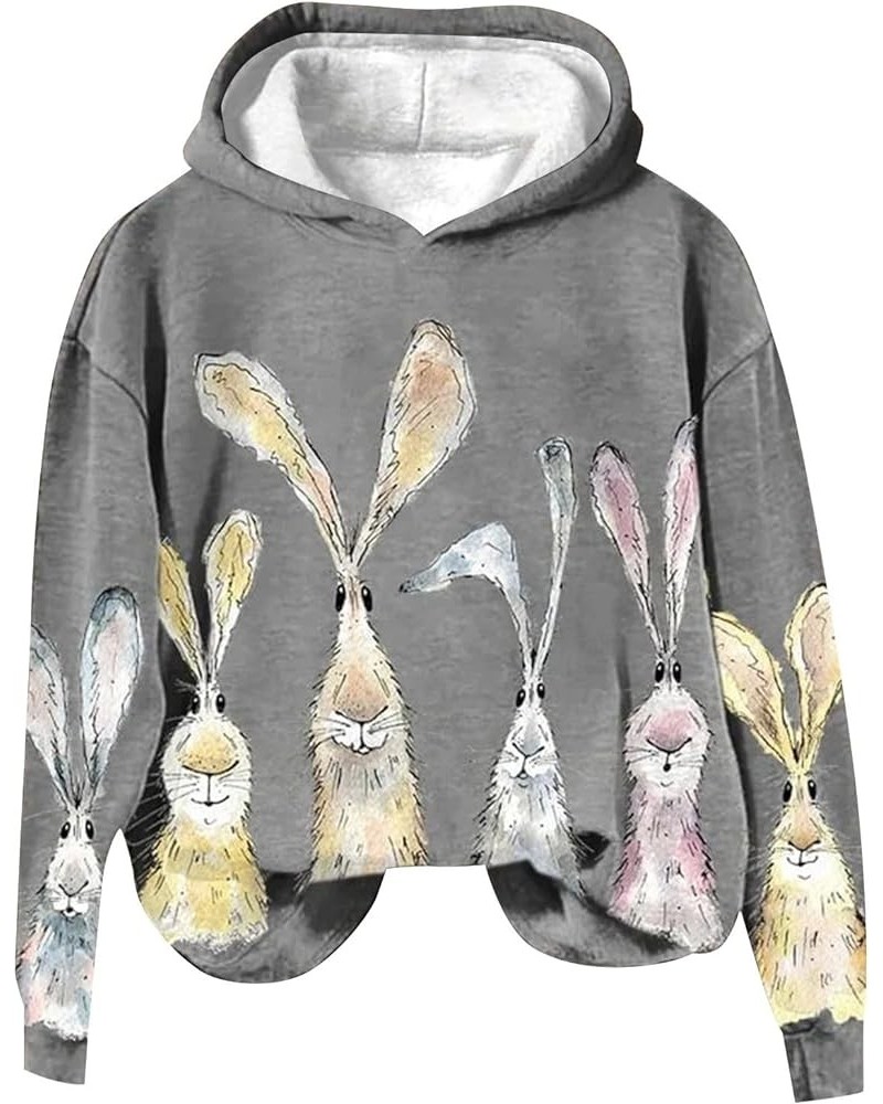 Womens Easter Bunny Sweatshirt Long Sleeve Cute Rabbit Funny Egg Print Crewneck Pullover Top Tee Shirts for Girls Grey B1 $9....