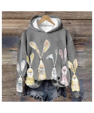 Womens Easter Bunny Sweatshirt Long Sleeve Cute Rabbit Funny Egg Print Crewneck Pullover Top Tee Shirts for Girls Grey B1 $9....