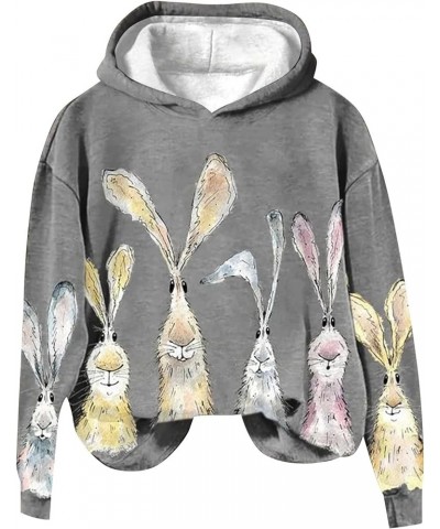 Womens Easter Bunny Sweatshirt Long Sleeve Cute Rabbit Funny Egg Print Crewneck Pullover Top Tee Shirts for Girls Grey B1 $9....