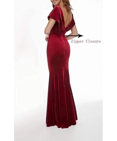 Ruched Mermaid Velvet Prom Dress Long with Sleeves V Neck Evening Party Dress Wrap Formal Gowns Grey $35.25 Dresses