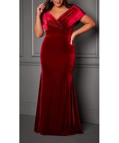 Ruched Mermaid Velvet Prom Dress Long with Sleeves V Neck Evening Party Dress Wrap Formal Gowns Grey $35.25 Dresses