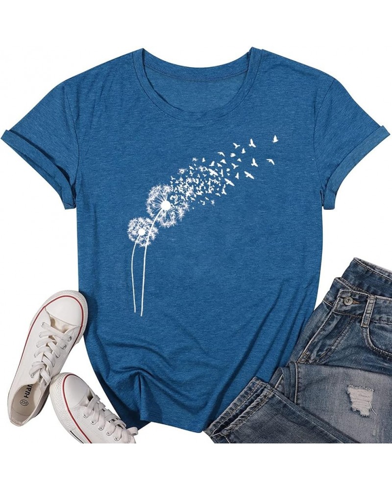 Dandelion Graphic T Shirt Women Wildflower Make a Wish Vintage Tees Top Funny Summer Short Sleeve Shirts Bule1 $9.68 T-Shirts