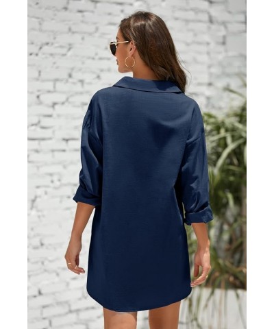 Womens Cotton Linen Tunic Shirts Button Down Long Sleeve Collared Summer Beach Pullover Tops Royal Blue $16.09 Blouses