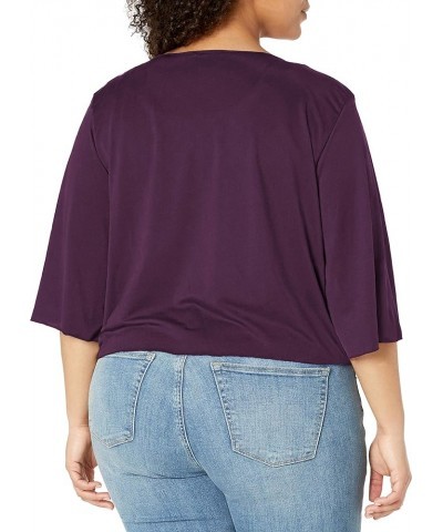 Women's Plus Size 3/4 Sleeve Tiefront Shrug Plum Solid $10.93 Sweaters