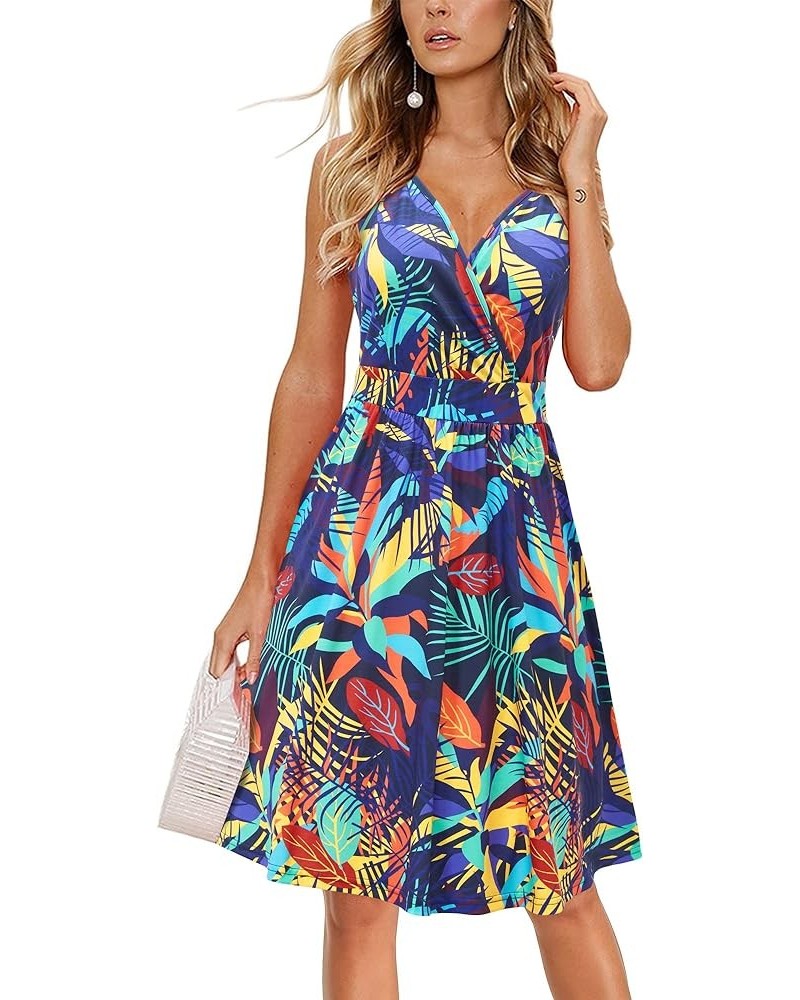 Women's V Neck Floral Spaghetti Strap Sundress Casual Summer Party Swing Dress with Pocket Floral22 $17.59 Dresses