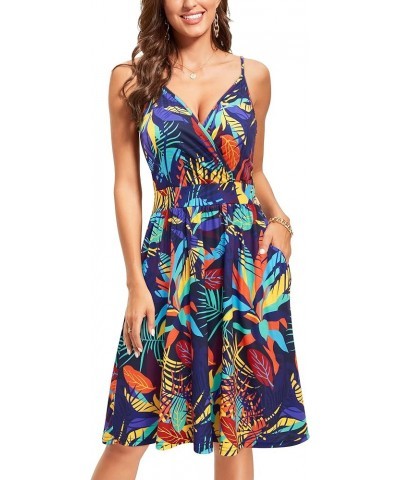 Women's V Neck Floral Spaghetti Strap Sundress Casual Summer Party Swing Dress with Pocket Floral22 $17.59 Dresses