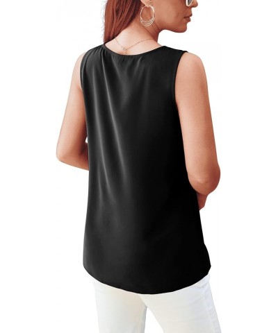 Womens Sleeveless Chiffon Tank Tops V Neck Pleated Casual Summer Tank Blouse 01 Black $14.49 Tanks