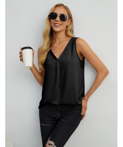 Womens Sleeveless Chiffon Tank Tops V Neck Pleated Casual Summer Tank Blouse 01 Black $14.49 Tanks