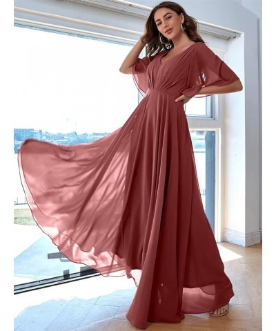 Bridesmaid Dresses Chiffon Long V Neck Short Sleeves Evening Dresses Party Gowns for Wedding Teal $42.34 Dresses