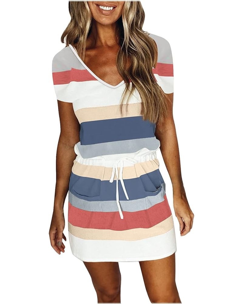Spring Summer Dresses for Women 2023 Cute Striped Dress Spaghetti Strap V Neck Beach Sundresses Boho Casual Dress 07-blue $5....