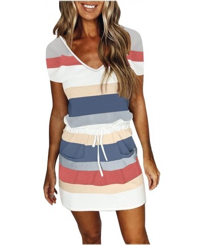 Spring Summer Dresses for Women 2023 Cute Striped Dress Spaghetti Strap V Neck Beach Sundresses Boho Casual Dress 07-blue $5....