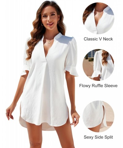 Womens Bathing Suit Cover Up Swimsuit Coverups Swim Ruffle Sleeve Swimwear V Neck Bikini Beach Dress (White,S) $11.25 Swimsuits