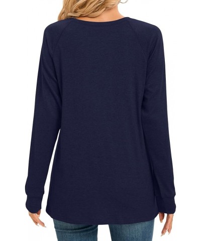 Women Long Sleeve Shirts Casual Tops Dressy Blouses Fashion Pleated Tunic Navy Blue $14.55 Tops