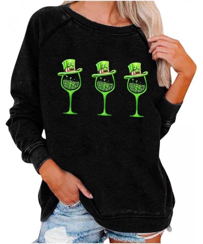 Women St. Patrick's Day Shirts Long Sleeves Casual Clover Print Round Neck Sweatshirt Pullover Loose Tunic Tops 5_black $8.99...