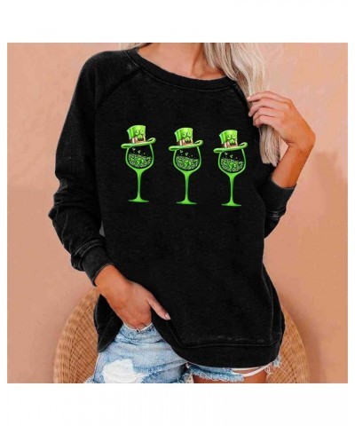 Women St. Patrick's Day Shirts Long Sleeves Casual Clover Print Round Neck Sweatshirt Pullover Loose Tunic Tops 5_black $8.99...