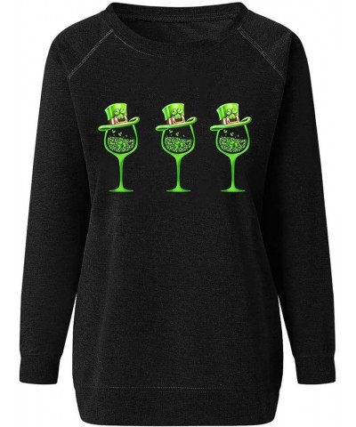 Women St. Patrick's Day Shirts Long Sleeves Casual Clover Print Round Neck Sweatshirt Pullover Loose Tunic Tops 5_black $8.99...