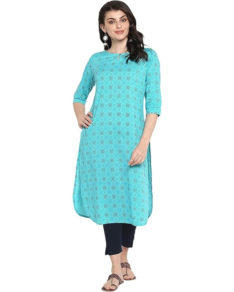 Indian Women's Turquoise Cotton Kurta For Women Turquoise $22.43 Tops