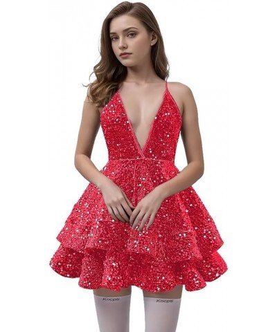 Women's Halter Homecoming Dress V Neck Prom Dress Short Sparkly Brithday Party Gowns Sexy Backless Rose Red $39.74 Dresses