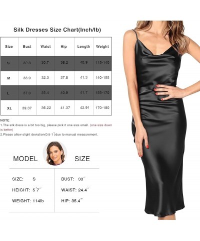 Womens Satin Silk Dress Wedding Guest Midi Cocktail Cowl Neck Sleeveless Spaghetti Strap Sexy Evening Party Dress G_black $15...