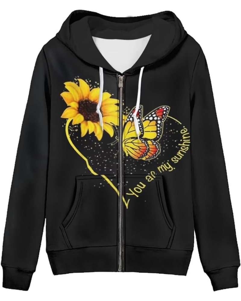 Women's Zip Up Long Sleeve Oversized Drawstring Hoodie Hooded Sweatshirt Pullover Top with Pockets Sunflower Butterfly $17.37...
