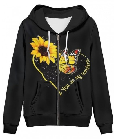 Women's Zip Up Long Sleeve Oversized Drawstring Hoodie Hooded Sweatshirt Pullover Top with Pockets Sunflower Butterfly $17.37...