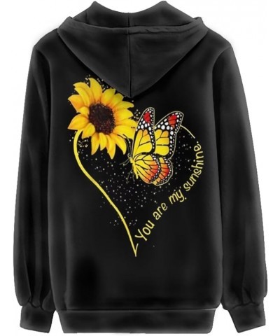 Women's Zip Up Long Sleeve Oversized Drawstring Hoodie Hooded Sweatshirt Pullover Top with Pockets Sunflower Butterfly $17.37...