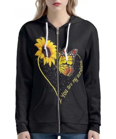 Women's Zip Up Long Sleeve Oversized Drawstring Hoodie Hooded Sweatshirt Pullover Top with Pockets Sunflower Butterfly $17.37...