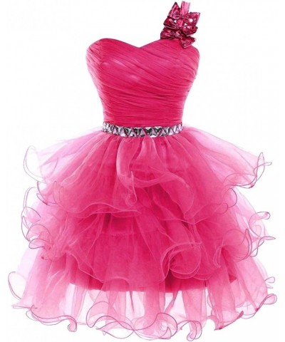 Short Prom Dresses Beaded Puffy One Shoulder Homecoming Pageant Fomal Evening Ball Gowns 083 Fuchsia $39.55 Dresses