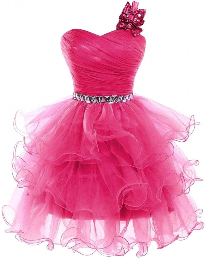 Short Prom Dresses Beaded Puffy One Shoulder Homecoming Pageant Fomal Evening Ball Gowns 083 Fuchsia $39.55 Dresses