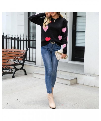 Valentine's Day Heart Print Sweat for Women Oversized Sweater Romantic Love Graphic Long Sleeve Crewneck Pullover Tops Black-...