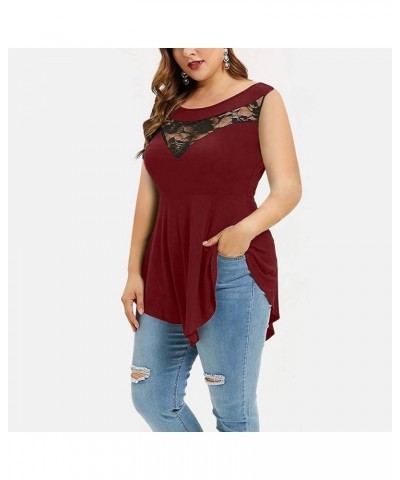 Womens Plus Size Tops O-Neck Short Sleeve Asymmetric Tunics Floral Lace Blouse Shirts for Summer Casual T Shirt Red -B $10.97...