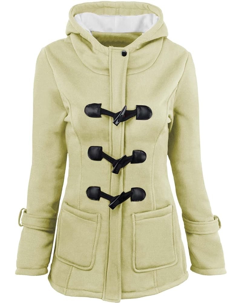 Winter Coats for Women Hooded Zipper Up Cow Horn Button Coats Fleece Padded Warm Long Sleeve Jackets Winter Outwear 14yellow ...