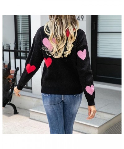 Valentine's Day Heart Print Sweat for Women Oversized Sweater Romantic Love Graphic Long Sleeve Crewneck Pullover Tops Black-...