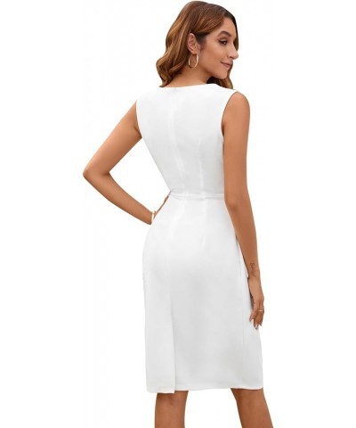 Women Sheath Dress Notch V Neck 3/4 Sleeve Bow Waist Wear to Work Pencil Dresses White $22.94 Dresses