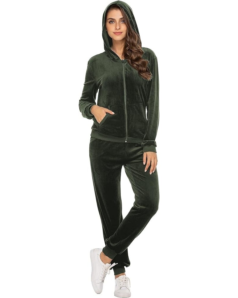 Womens Casual Velour Tracksuit Set Full Zip Hoodie Long Workout Pants Tracksuit Jogging Suits XS-XXL Armygreen $19.79 Activewear