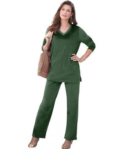 Women's Plus Size Velour Jogger Set Midnight Green $22.50 Activewear