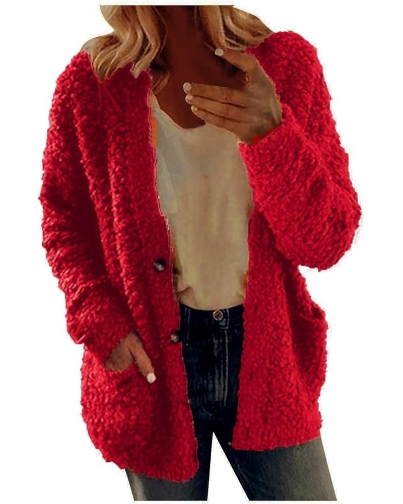 Women's Coats Winter Fuzzy Fleece Hooded Coat Thick Plush Long Sleeve Pocket Cardigan Jacket Top Coats, S-2XL 3-wine $12.17 J...