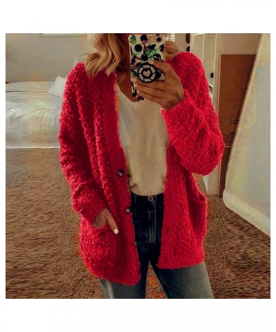 Women's Coats Winter Fuzzy Fleece Hooded Coat Thick Plush Long Sleeve Pocket Cardigan Jacket Top Coats, S-2XL 3-wine $12.17 J...