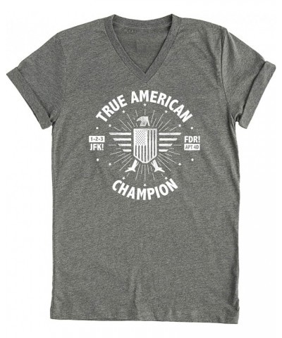 True American Champion - Unisex Tee Shirt Grey V Neck $15.11 T-Shirts