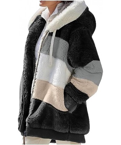 Women's Fuzzy Fleece Jacket Oversized Sherpa Fur Coat with Hood Winter Warm Shaggy Long Sleeve Outwear with Pockets W $8.63 J...