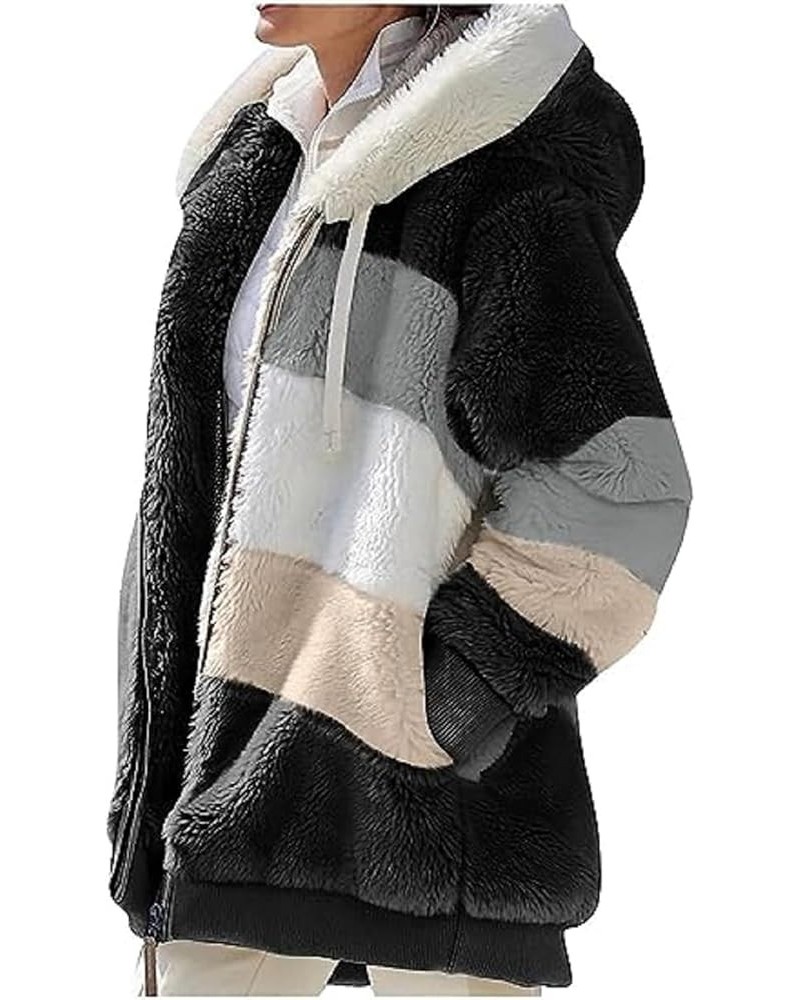 Women's Fuzzy Fleece Jacket Oversized Sherpa Fur Coat with Hood Winter Warm Shaggy Long Sleeve Outwear with Pockets W $8.63 J...