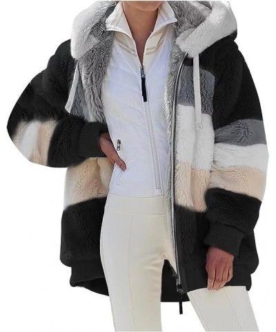 Women's Fuzzy Fleece Jacket Oversized Sherpa Fur Coat with Hood Winter Warm Shaggy Long Sleeve Outwear with Pockets W $8.63 J...